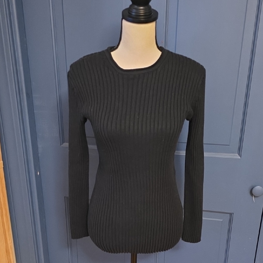 Everlane Black Ribbed Cotton Crewneck Sweater Sz Small